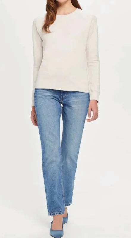Melrose Reverse Sleeve Raglan Sweatshirt In White Sand Hoodie with Hem Applique Textured Unique Melrose Reverse Sleeve Raglan Sweatshirt In White Sand Hoodie with Hem Applique Textured Unique