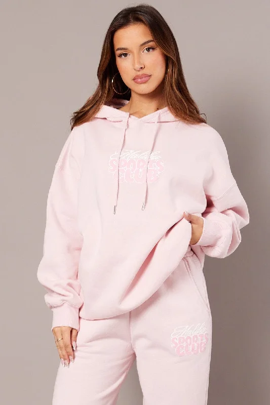 Pink Graphic Hoodie Long Sleeve Hoodie with Snap Buttons Easy Quick