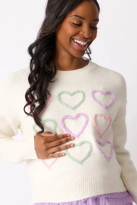 You & Me Ivory Heart Stitch Sweater Casual Formal Business