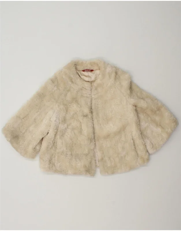 MONSOON Womens 3/4 Sleeve Faux Fur Bolero Jacket UK 10 Small Off White Wool Jacket Cashmere Jacket Tweed Jacket