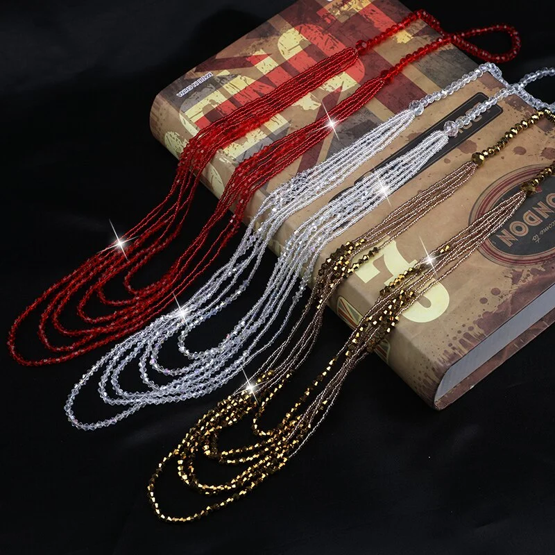 Crystal Beads Long Layers Sweater Chain for Women Graceful Strand Necklaces 2021 Summer New Lady Neck Jewelry Accessories Elegant Classic Vintage
