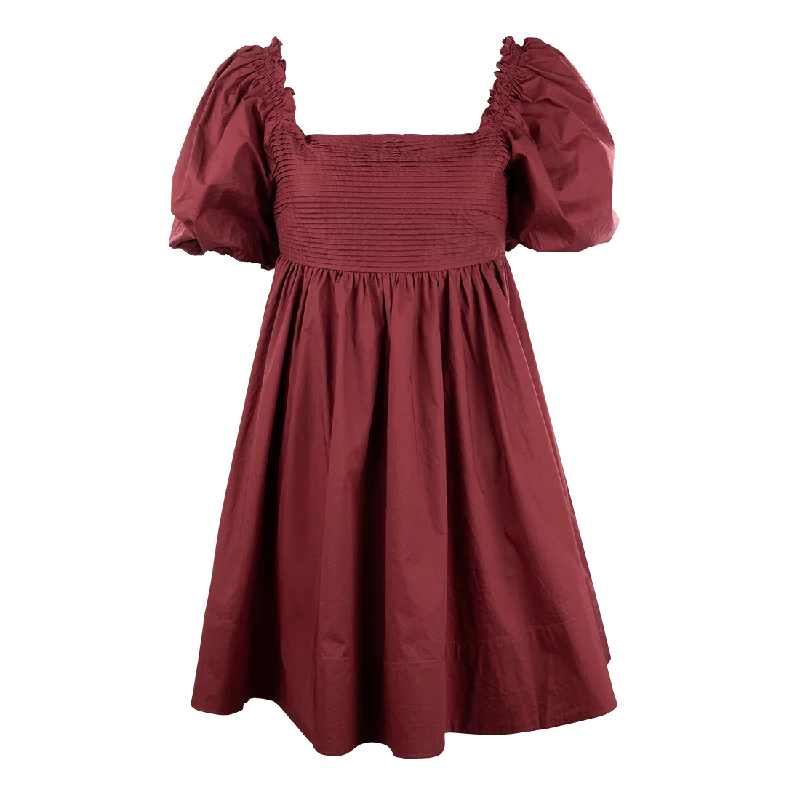 Maroon Pleated Bow Dress