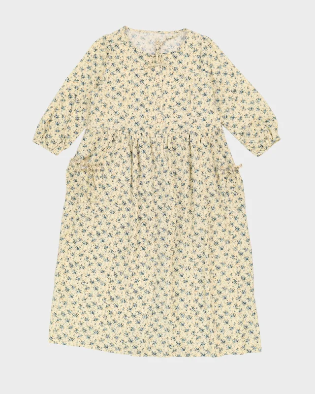 Preloved Cream With Blue Flowers Smock Dress - S