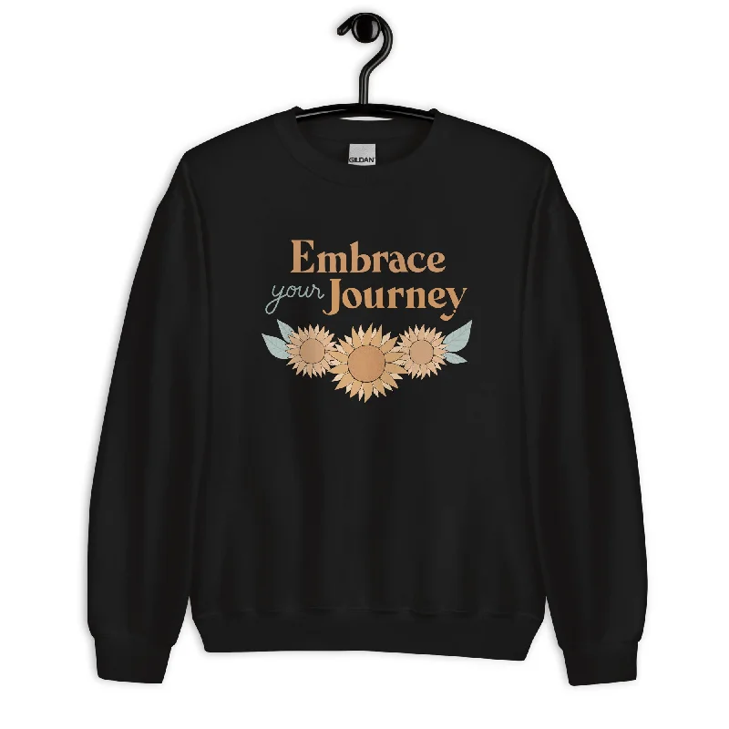 Embrace Your Journey — Adult Unisex Crewneck Sweatshirt Hoodie with Distressed Vintage Worn Embrace Your Journey — Adult Unisex Crewneck Sweatshirt Hoodie with Distressed Vintage Worn