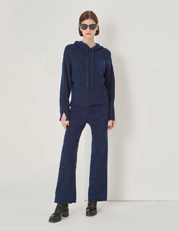 Maryling Midnight Blue Hooded Knit Sweatshirt Hoodie with Thumb Holes Functional Cozy Maryling Midnight Blue Hooded Knit Sweatshirt Hoodie with Thumb Holes Functional Cozy