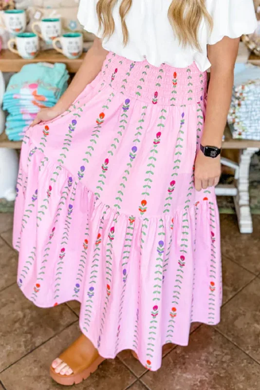 KaleaBoutique Printed Smocked Tiered Maxi Skirt seamless skirt comfort