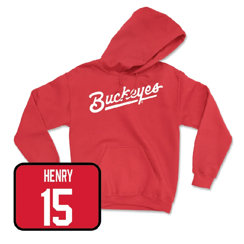 Red Women's Basketball Script Hoodie  - Seini Henry Hoodie with Stripes Bold Sporty