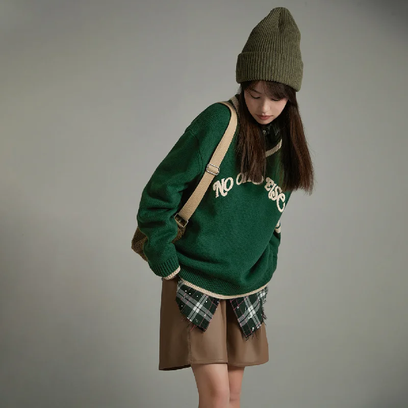 Noe Logo V-Neck Varsity Knit Sweater Cotton Fabric Linen Fabric Terry Fabric