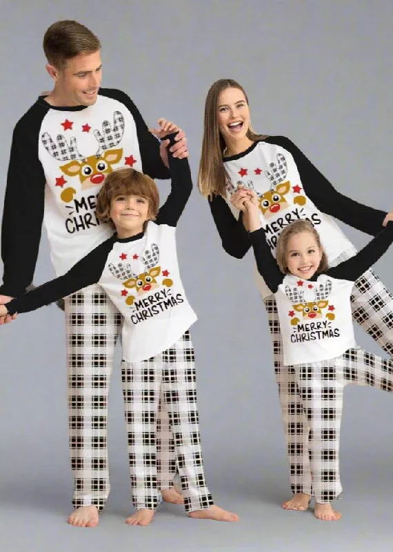 Family Matching Christmas Pajama Set - Plaid Pants with Cute Reindeer Print in Black & White Cozy Full-Length Pants