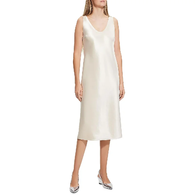 Womens Satin U-Neck Shift Dress