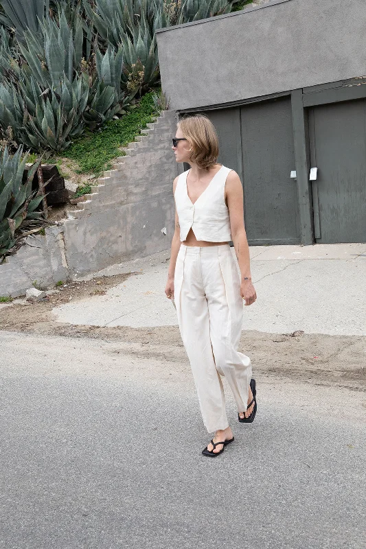 LINEN BLEND STRAIGHT LEG PANT Chic Slim Fit Pants