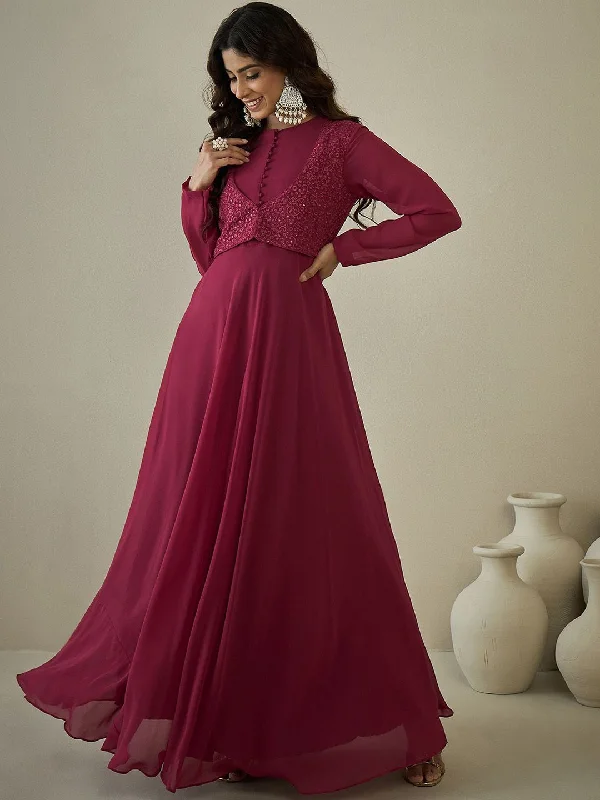 Inddus Women's Ethnic Motifs Sequinned Embroidered Maxi Ethnic Dresses