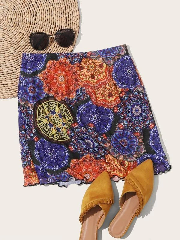 Lettuce Edge Tribal Mesh Skirt belted skirt waist