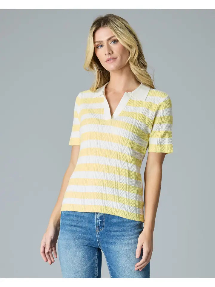 Pointelle Polo Sweater Top Boat Neck Shawl Collar Notched Collar