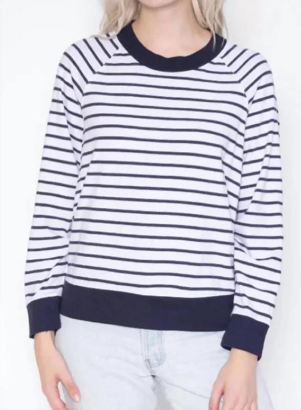 Long Sleeve Navy Ringer Sweatshirt Tee In Navy Stripe Hoodie with Hem Drawcord Adjustable Customizable Long Sleeve Navy Ringer Sweatshirt Tee In Navy Stripe Hoodie with Hem Drawcord Adjustable Customizable