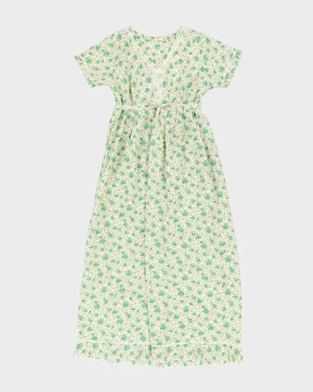 Vintage 1990s Green Floral Maxi Tea Dress - S