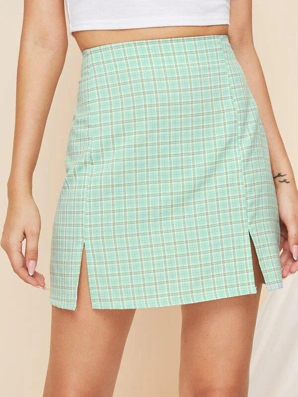 Slit Hem Plaid Skirt velvet skirt plush