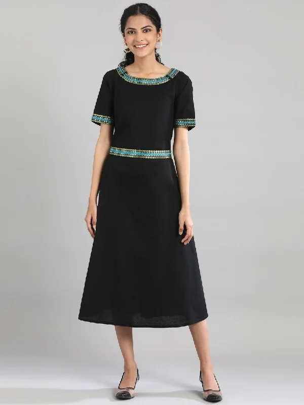 AURELIA Women Black Solid A-Line Dress