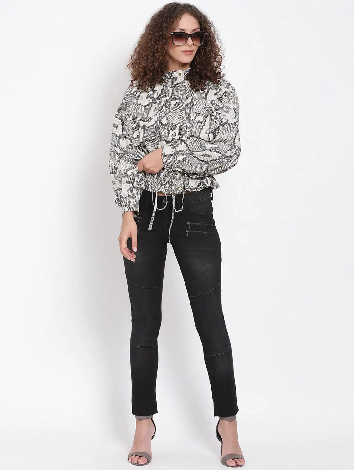 Women Printed Grey Full Sleeve Jacket Hooded Jacket Caped Jacket Shawl Collar Jacket Women Printed Grey Full Sleeve Jacket Hooded Jacket Caped Jacket Shawl Collar Jacket