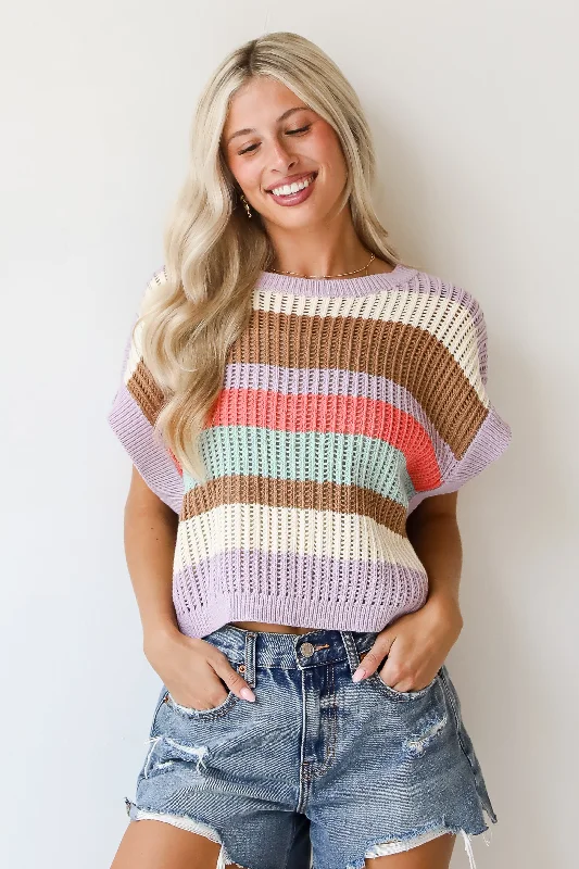 Easily Delightful Lilac Striped Sweater Top Velvet Chenille Corduroy