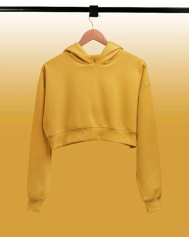 Drop Shoulder Crop Hoodie: Mustard Hoodie with Tied Waist Feminine Flattering
