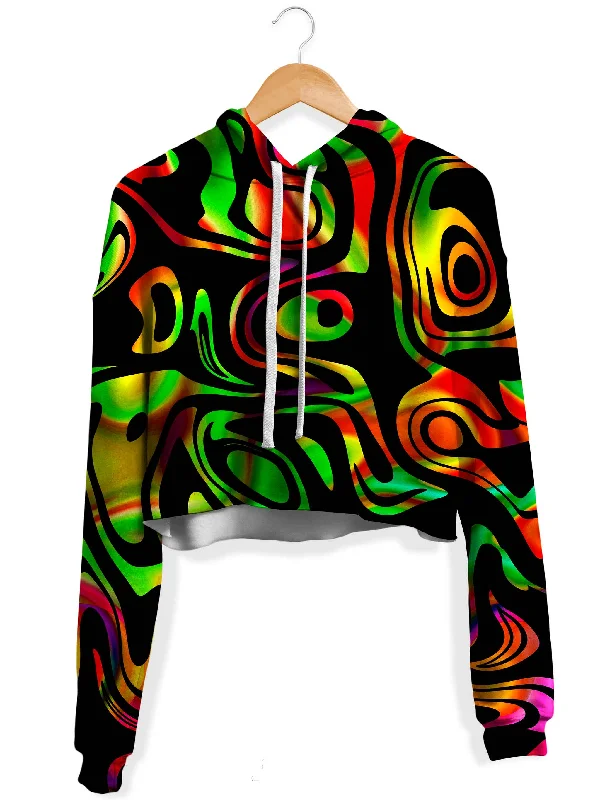Trippy Flow Fleece Crop Hoodie Hoodie with Rolled Sleeves Casual Relaxed