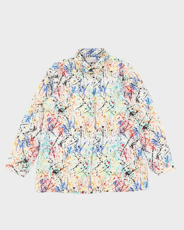 Vintage 1990s Rainbow Splatter Pattern Dress Shirt - L