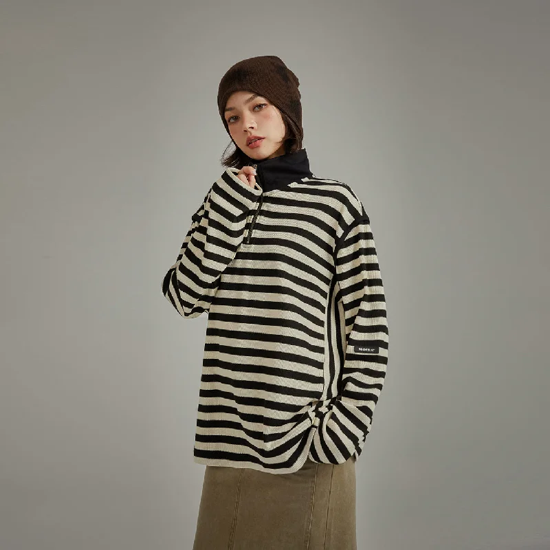 High Neck Half Zip Stripe Sweater Fleece Sweater Nylon Polyester