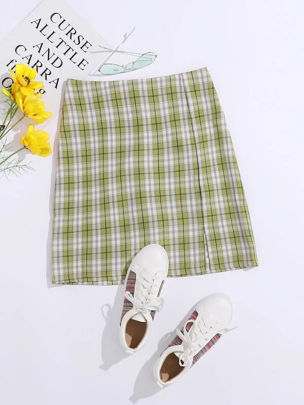 Zip Back Tartan Print Skirt wool skirt sturdy