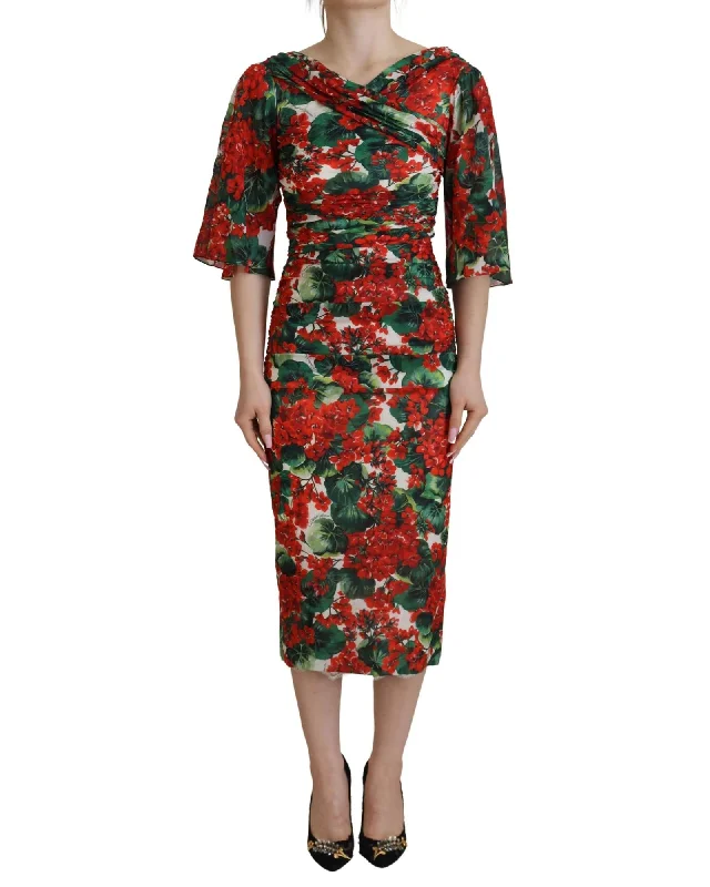 Dolce & Gabbana  Red Floral Print Silk Dress