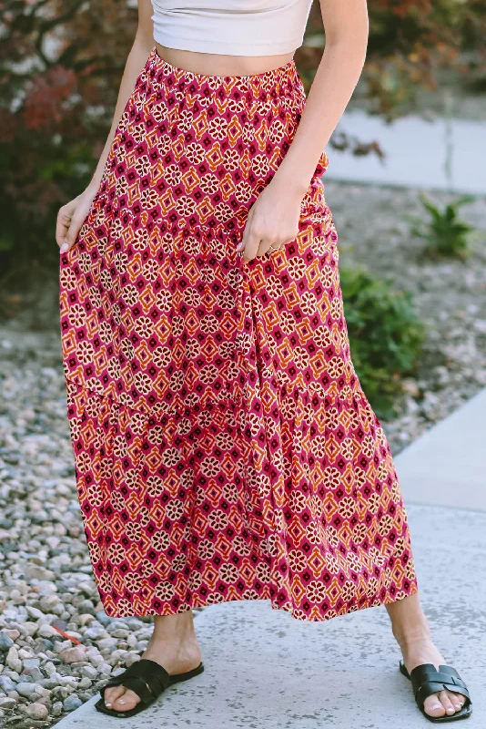 KaleaBoutique Vintage Boho Floral Print Tiered Maxi Skirt denim skirt fashionable