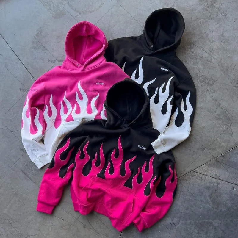 Advbridge Colorful Harajuku Trendy Y2K Streetwear Hip-hop Punk Flame Print Hoodie Men Retro Versatile Casual Oversized Sweatshirt Women Hoodie with Hem Frayed Vintage Worn Advbridge Colorful Harajuku Trendy Y2K Streetwear Hip-hop Punk Flame Print Hoodie Men Retro Versatile Casual Oversized Sweatshirt Women Hoodie with Hem Frayed Vintage Worn