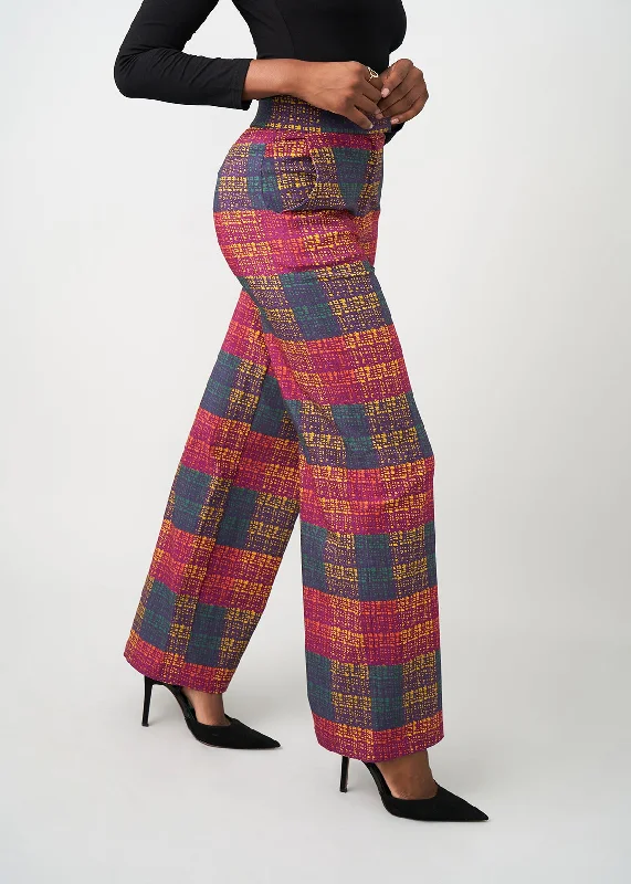 Thema Women's African Print Stretch Wide Leg Pants (Harvest Plaid Adire) Comfortable Fleece Pants Thema Women's African Print Stretch Wide Leg Pants (Harvest Plaid Adire) Comfortable Fleece Pants