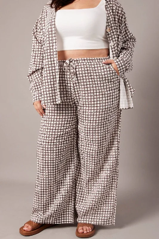 Brown Geo Wide Leg Pants High Rise Trendy Printed Pants