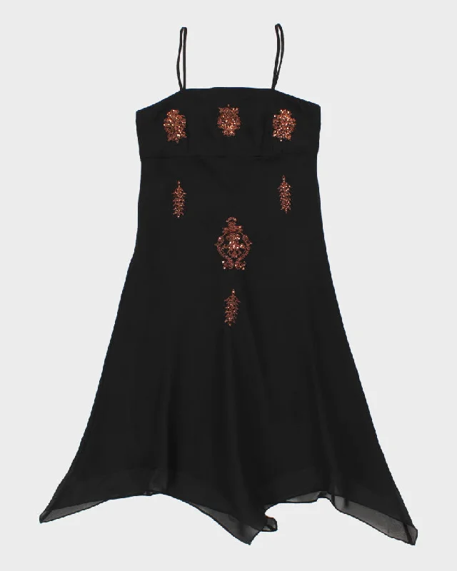 Vintage 90s Black Sequined Lined Mesh Dress - S