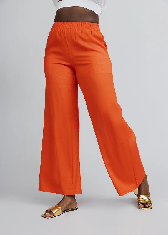 Nahema Women's Wide Leg Linen Blend Pants (Deep Coral) Classic Chino Pants