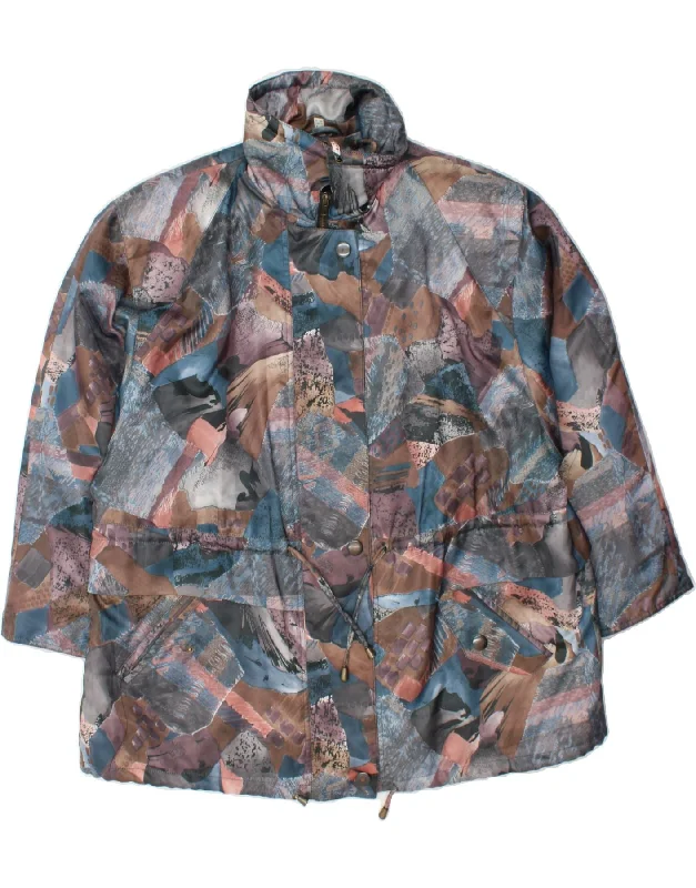 VINTAGE Womens Abstract Pattern Windbreaker Jacket UK 20 2XL Multicoloured Cotton Fabric Linen Fabric Terry Fabric