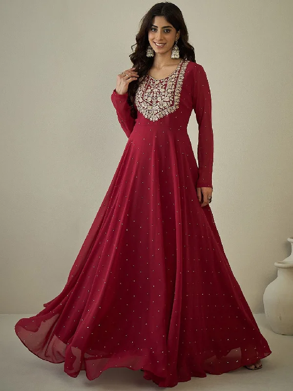 Inddus Women Embroidered A-Line Maxi Ethnic Dresses