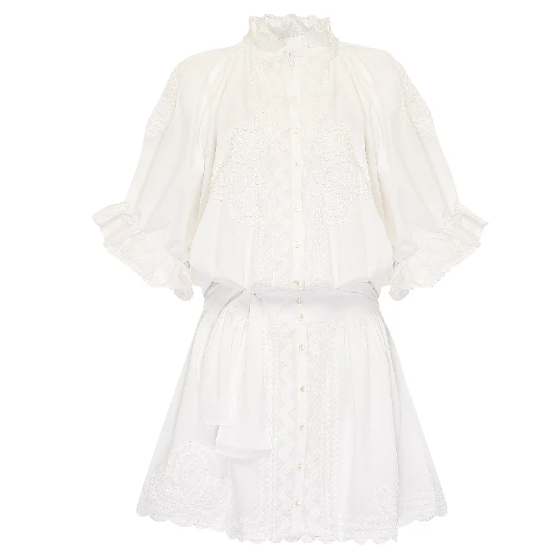 Poplin Blouson Dress With Ric Rac Embroidery Black
