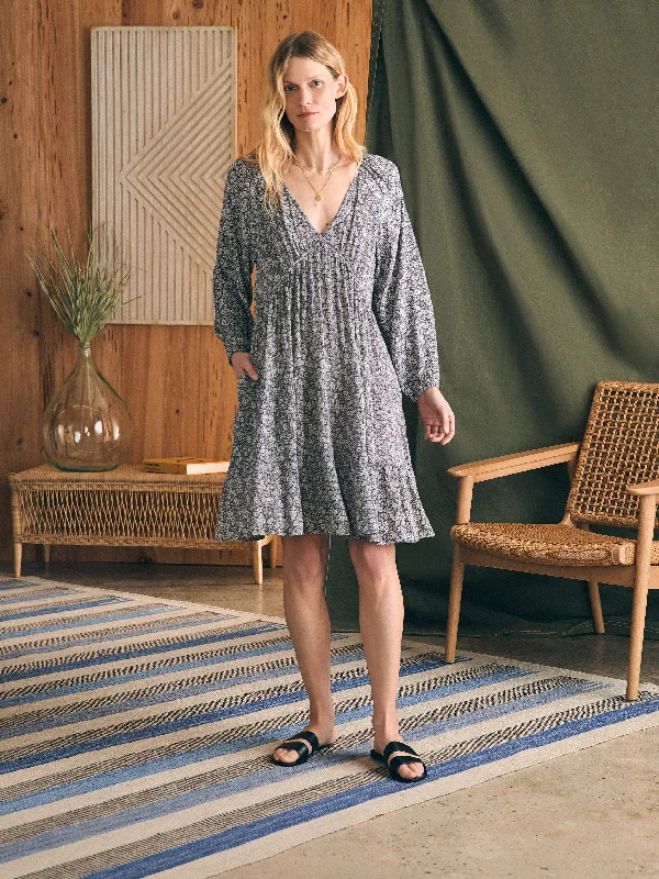 Sirene Dress - Navy Ditsy Floral Crew Neckline Casual