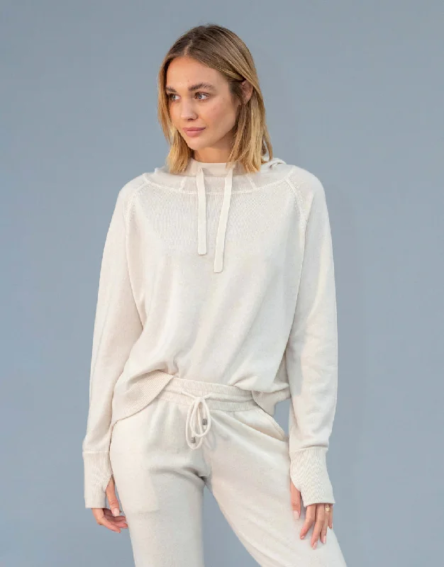 Un-Dyed Cashmere Hoodie in Cream Hoodie with Hem Detail Decorative Unique