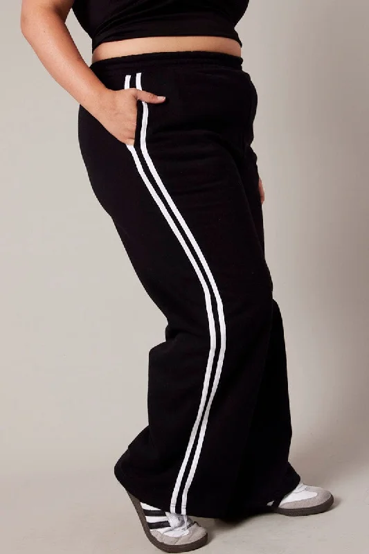 Black Track Pants Wide Leg Chic Faux Leather Pants