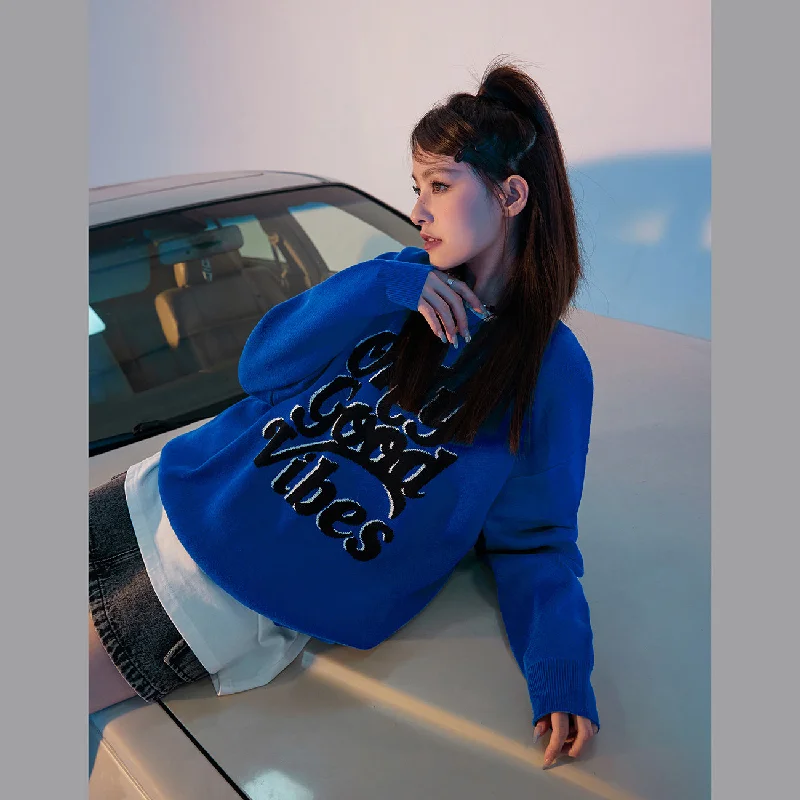 Noe Only Good Vibes Loose Fit Knit Sweater Mesh Sweater Canvas Denim