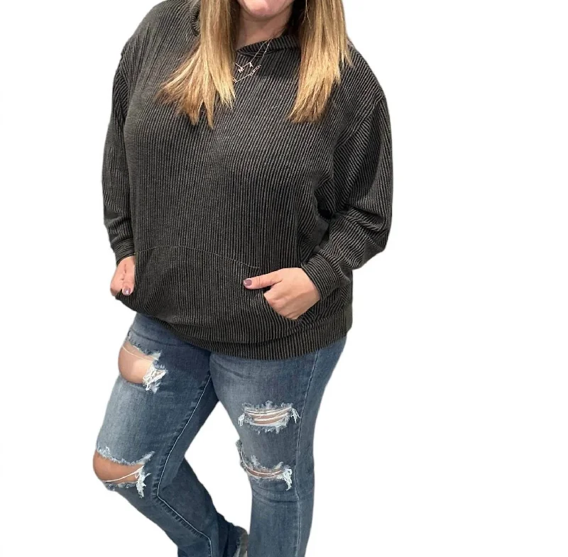 Ribbed Hoodie In Black Hoodie with Hood Adjustable Protection
