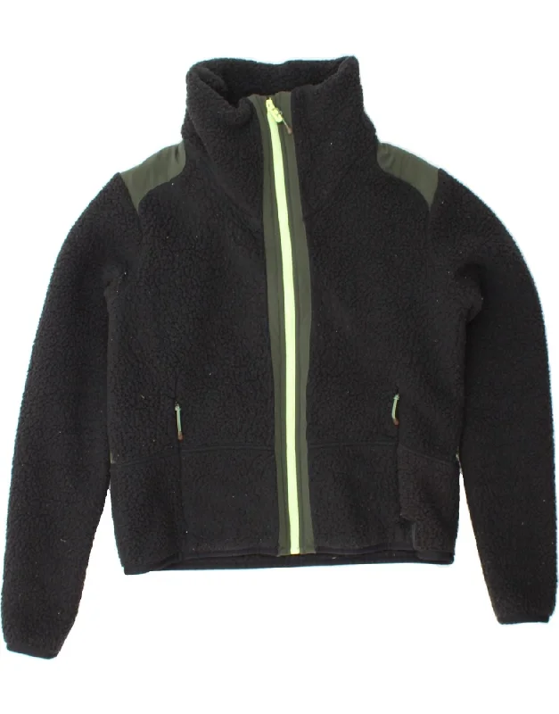 UNDER ARMOUR Womens Graphic Fleece Jacket UK 10 Small Black Colourblock Front Pockets Side Pockets Patch Pockets