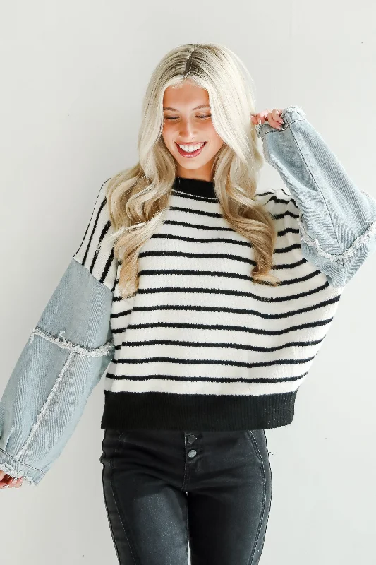 Coveted Element Ivory Striped Contrast Sweater Nylon Fabric Polyester Fabric Spandex Fabric