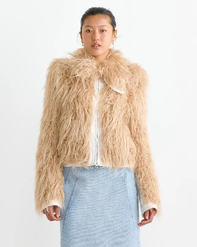 Faux Fur Jacket in Beige Fleece Jacket Down Jacket Feather Jacket