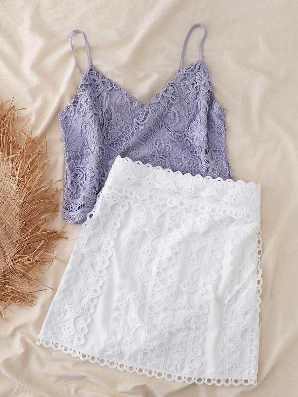Guipure Lace Overlay Skirt a-line skirt cut