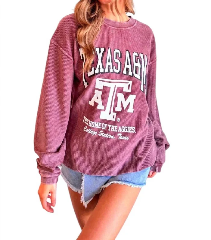 A&m Mascot Cord Sweatshirt In Maroon Hoodie with Thumb Holes Functional Cozy