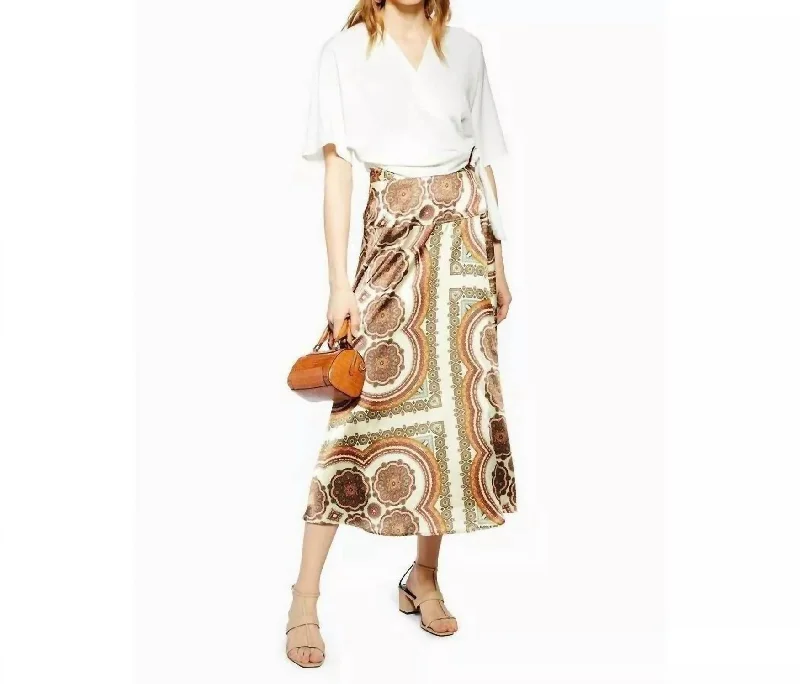 Bias Satin Paisley Print Midi Wrap Skirt In Multicolor floral skirt print